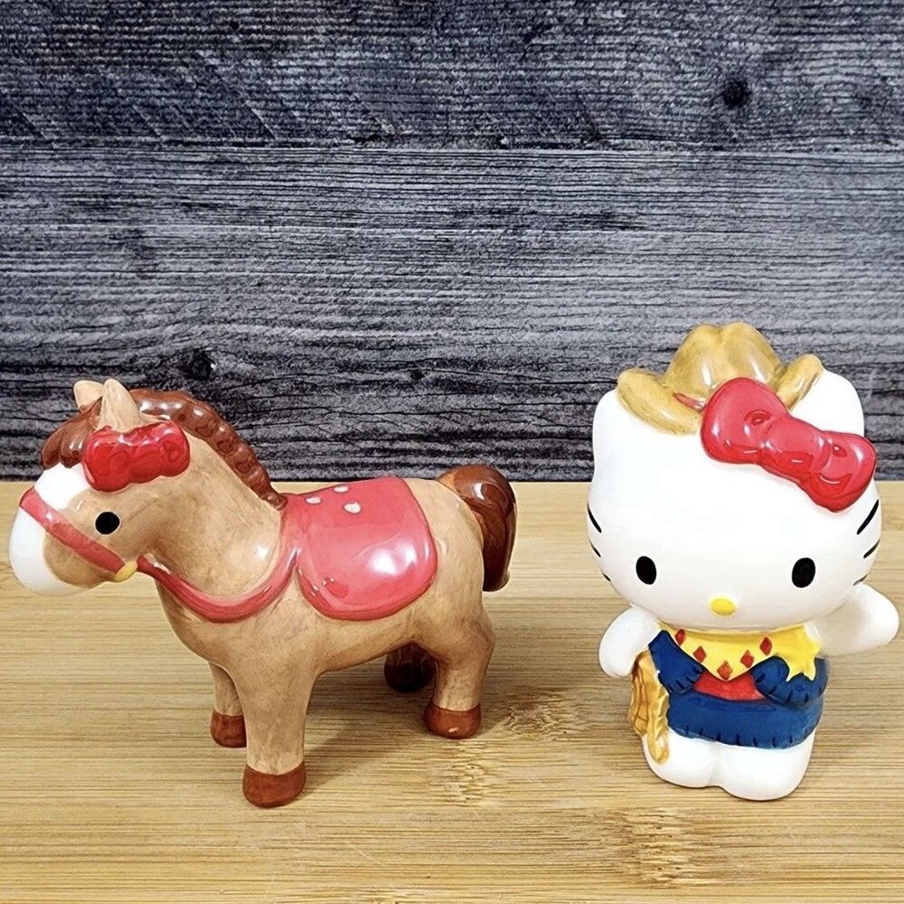 Blue Sky Clayworks Western HELLO KITTY Cowgirl Horse Western Salt Pepper NEW